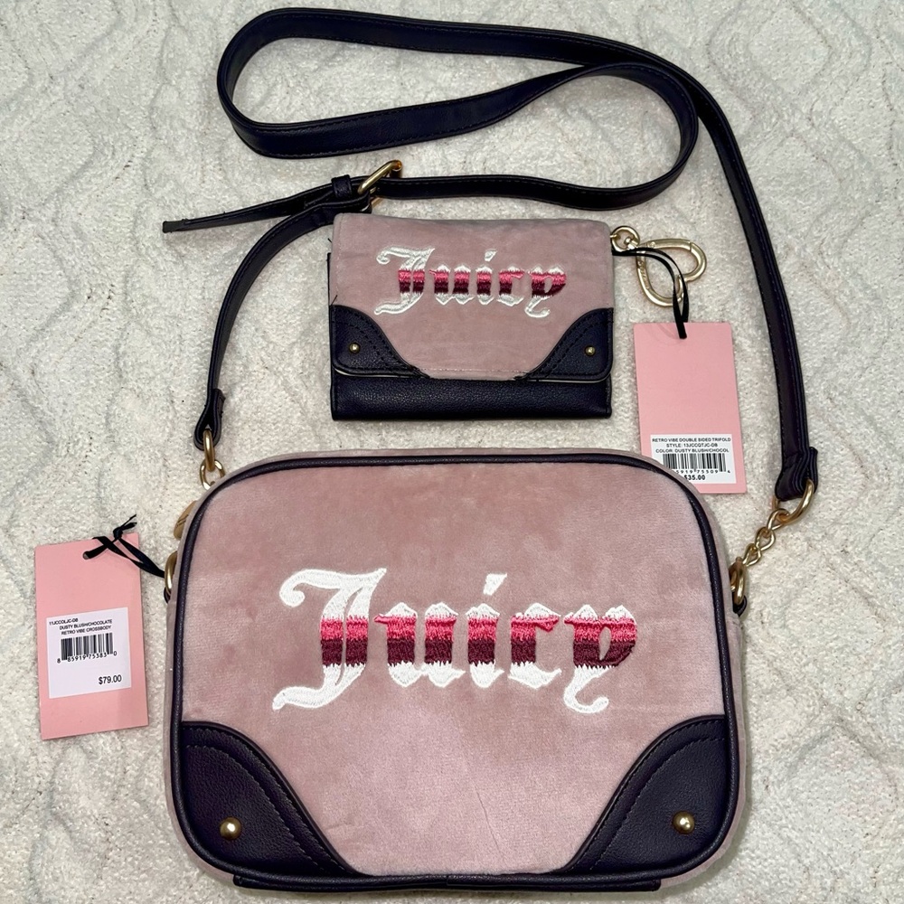 Juicy Couture Dusty Blush/Chocolate Brown Retro Vibe Crossbody Bag & Wallet Set